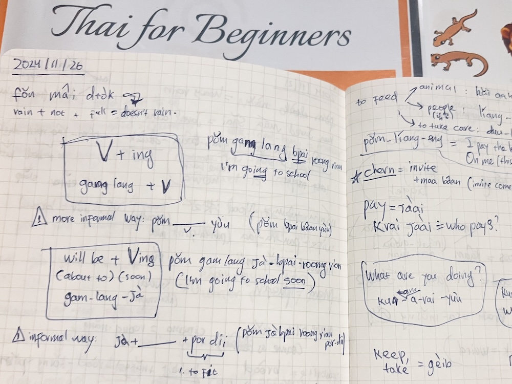 Photo of my learning Thai notes, Alex Maltsev (2024)